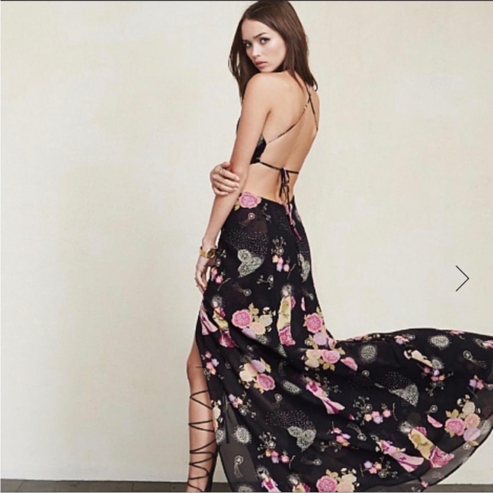 RARE Reformation Sutherland Kyoto Geisha Black Floral Tie Back Dress Size 6 - Picture 5 of 16